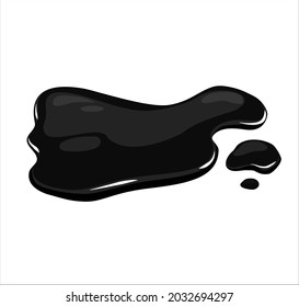  Black oil puddle on a white isolated background. Liquid spill. Vector cartoon illustration.