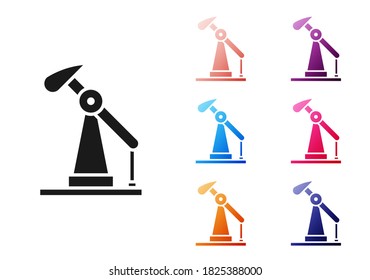Black Oil pump or pump jack icon isolated on white background. Oil rig. Set icons colorful. Vector Illustration