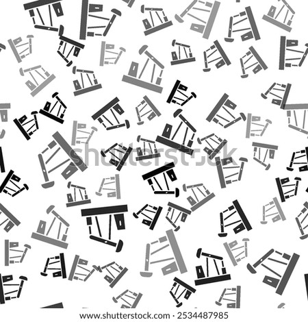 Black Oil pump or pump jack icon isolated seamless pattern on white background. Oil rig.  Vector