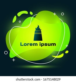 Black Oil rig with fire icon isolated on black background. Fire accident. Gas tower. Industrial object. Abstract banner with liquid shapes. Vector Illustration