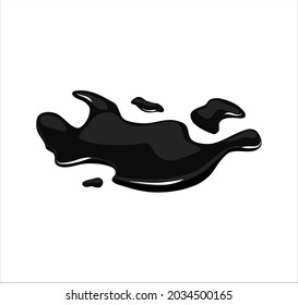 A Black Oil Slick On A White Isolated Background. Liquid Spill. Vector Cartoon Illustration.