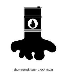 Black oil spill barrel on a white background, vector illustration