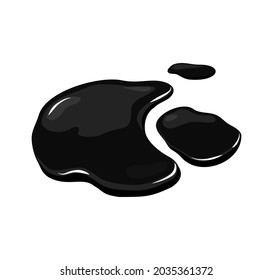 The black oil spill. A puddle of liquid on a white isolated background. Vector cartoon illustration.