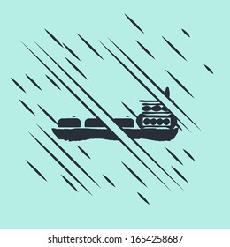 Black Oil tanker ship icon isolated on green background. Glitch style. Vector Illustration