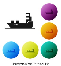 Black Oil tanker ship icon isolated on white background. Set icons in color circle buttons. Vector Illustration