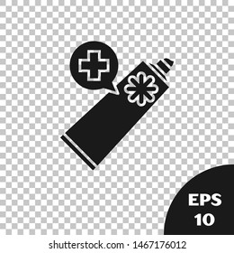 Black Ointment cream tube medicine icon isolated on transparent background. Tube, container, toothpaste, cream sign.  Vector Illustration