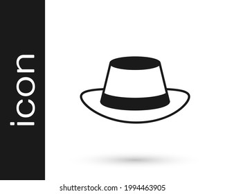 Black Oktoberfest hat icon isolated on white background. Hunter hat with feather. German hat.  Vector