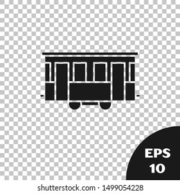 Black Old city tram icon isolated on transparent background. Public transportation symbol.  Vector Illustration