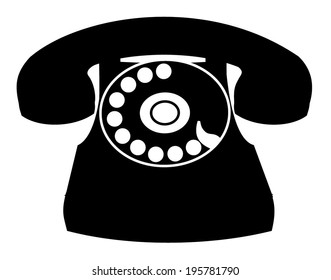 Black old classic home phone. retro telephone with rotary dial, simple design web icon, vector art image illustration, isolated on white background, communication symbol concept - silhouette sign