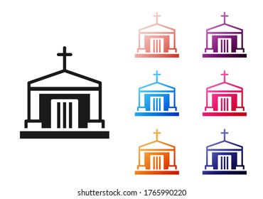 Black Old crypt icon isolated on white background. Cemetery symbol. Ossuary or crypt for burial of deceased. Set icons colorful. Vector