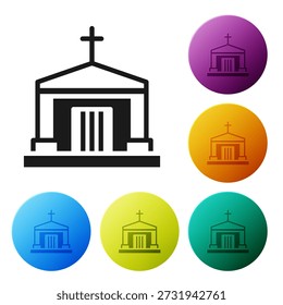 Black Old crypt icon isolated on white background. Cemetery symbol. Ossuary or crypt for burial of deceased. Set icons in color circle buttons. Vector