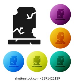 Black Old grave with tombstone icon isolated on white background. Set icons in color circle buttons. Vector
