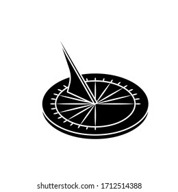 Black old horizontal sundial icon. Ancient clock vector silhouette for web design isolated on white background. 