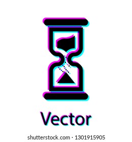 Black Old hourglass with flowing sand icon isolated on white background. Sand clock sign. Business and time management concept. Vector Illustration