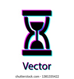 Black Old hourglass with flowing sand icon isolated on white background. Sand clock sign. Business and time management concept. Vector Illustration