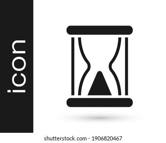 Black Old hourglass with flowing sand icon isolated on white background. Sand clock sign. Business and time management concept.  Vector