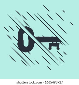 Black Old key icon isolated on green background. Glitch style. Vector Illustration