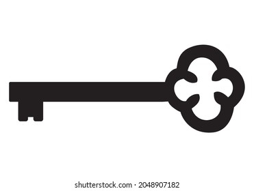 Black old key on white background