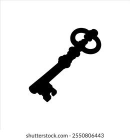 Black old key silhouette vector illustration on white background