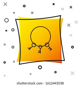 Black Old keys icon isolated on white background. Yellow square button. Vector Illustration