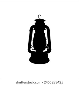 Black old lantern silhouette isolated on white background. Lantern icon vector illustration.