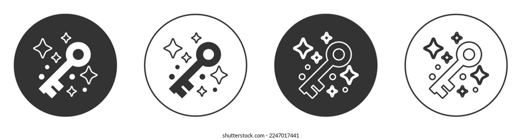 Black Old magic key icon isolated on white background. Circle button. Vector