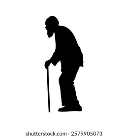 Black Old man silhouette vector illustration on white background
