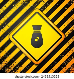 Black Old money bag icon isolated on yellow background. Cash Banking currency sign. Warning sign. Vector