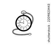 black Old pocket watch with chain vector illustration logo design