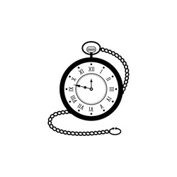Black Old Pocket Watch With Chain Vector Illustration Logo Design