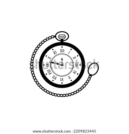 black Old pocket watch with chain vector illustration logo design