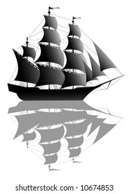 Black old ship isolated on white (vector)