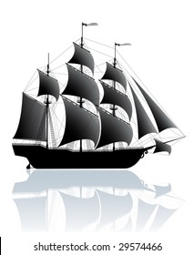 Black old ship isolated on white (vector)