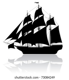 Black Old Ship Isolated On White Background (vector)