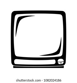 Black old television monitor silhouette isolated on white background. Media theme vector illustration for icon, sticker sign, patch, certificate badge, gift card, label, poster, web banner, flayer