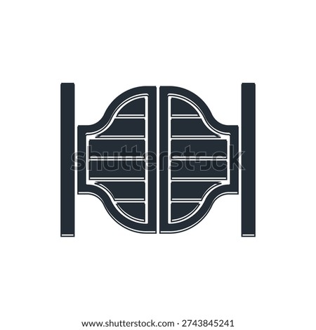 Black Old western swinging saloon door icon isolated on white background.  Vector