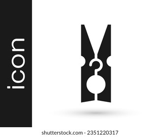 Black Old wood clothes pin icon isolated on white background. Clothes peg.  Vector