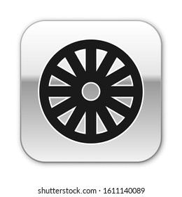 Black Old wooden wheel icon isolated on white background. Silver square button. Vector Illustration