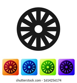 Black Old wooden wheel icon isolated on white background. Set icons in color square buttons. Vector Illustration