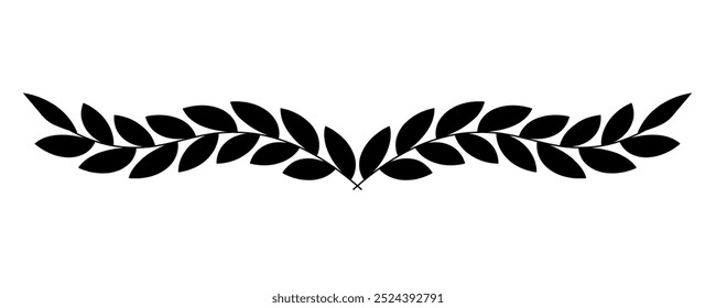 Black olive branch isolated on transparent background. Laurel wreath, vector winner award symbol, sign victory and wealth in the Roman Empire. Laurel Leaf crown branch black logo icon design