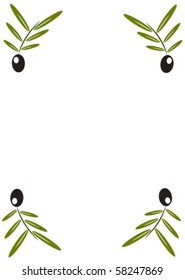 Black olive branches in corners of paper - vintage illustration