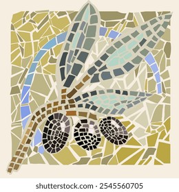 Black Olive brunch mosaic. Free hand. Vector, isolated 