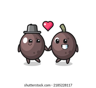 Black Olive Cartoon Character Couple With Fall In Love Gesture , Cute Style Design For T Shirt, Sticker, Logo Element