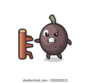 black olive cartoon illustration as a karate fighter , cute style design for t shirt, sticker, logo element