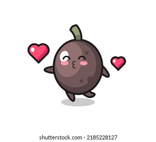 black olive character cartoon with kissing gesture , cute style design for t shirt, sticker, logo element