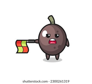 black olive character as line judge hold the flag straight horizontally , cute style design for t shirt, sticker, logo element