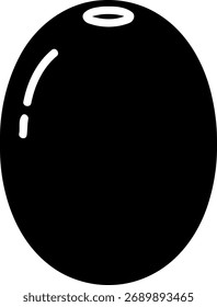 Una aceituna negra con un agujero en la parte superior, delineado en blanco.