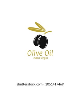 Black olive with leaves. Logo. Olive oil. Healthy food. Vector illustration  