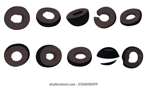 Black olive slices. Vector stock illustration. Pizza or salad clippers. isolated on white background.