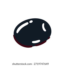 Black olive with smooth glossy surface and simple rounded form, inspired by Mediterranean cuisine and traditional food culture. Cartoon doodle style, travel to Greece food symbol, vector illustration.
